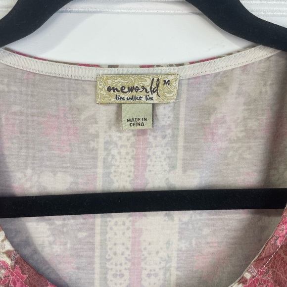Oneworld Mixed Floral Print Lace Long Sleeve Scoop Neck Top Medium Women’s EUC - Picture 4 of 10